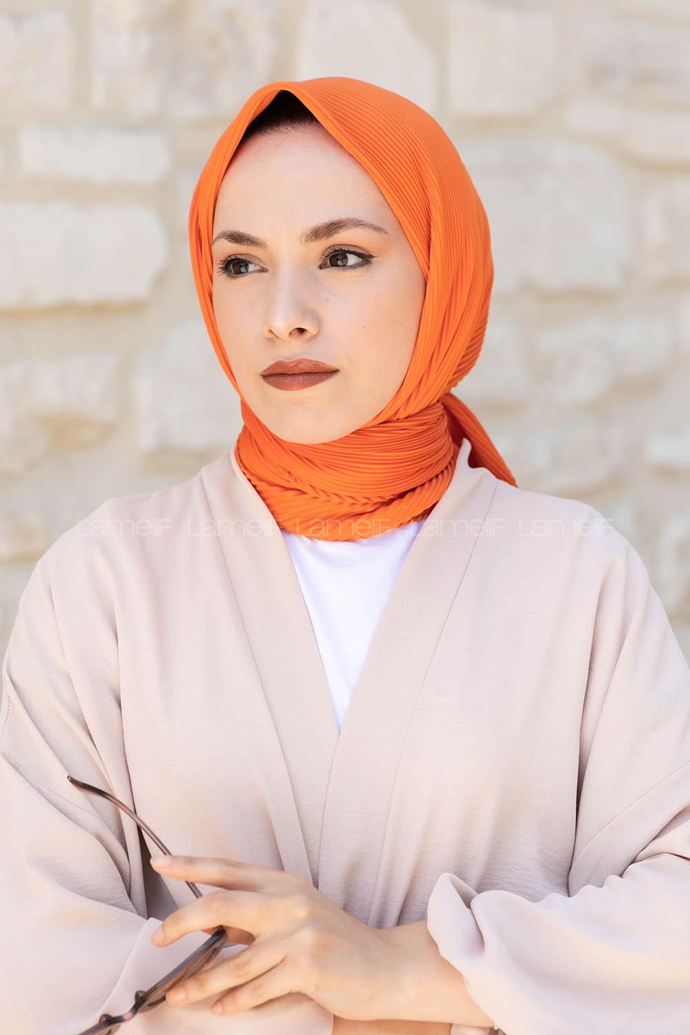 Orange Wool Printed Scarf