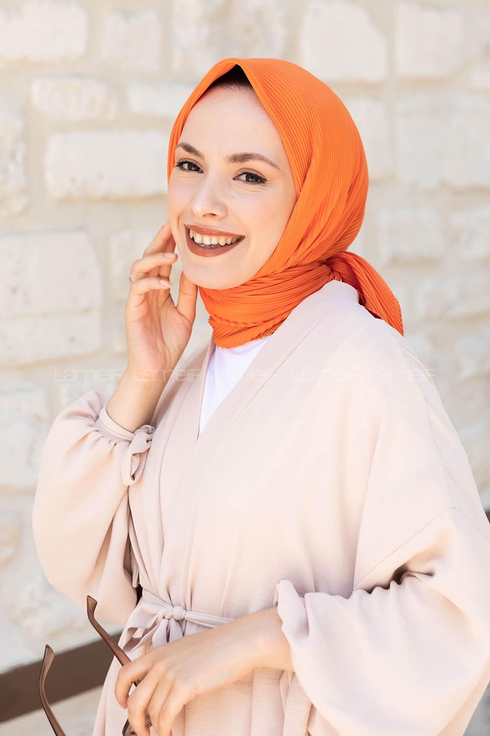 Orange Wool Printed Scarf