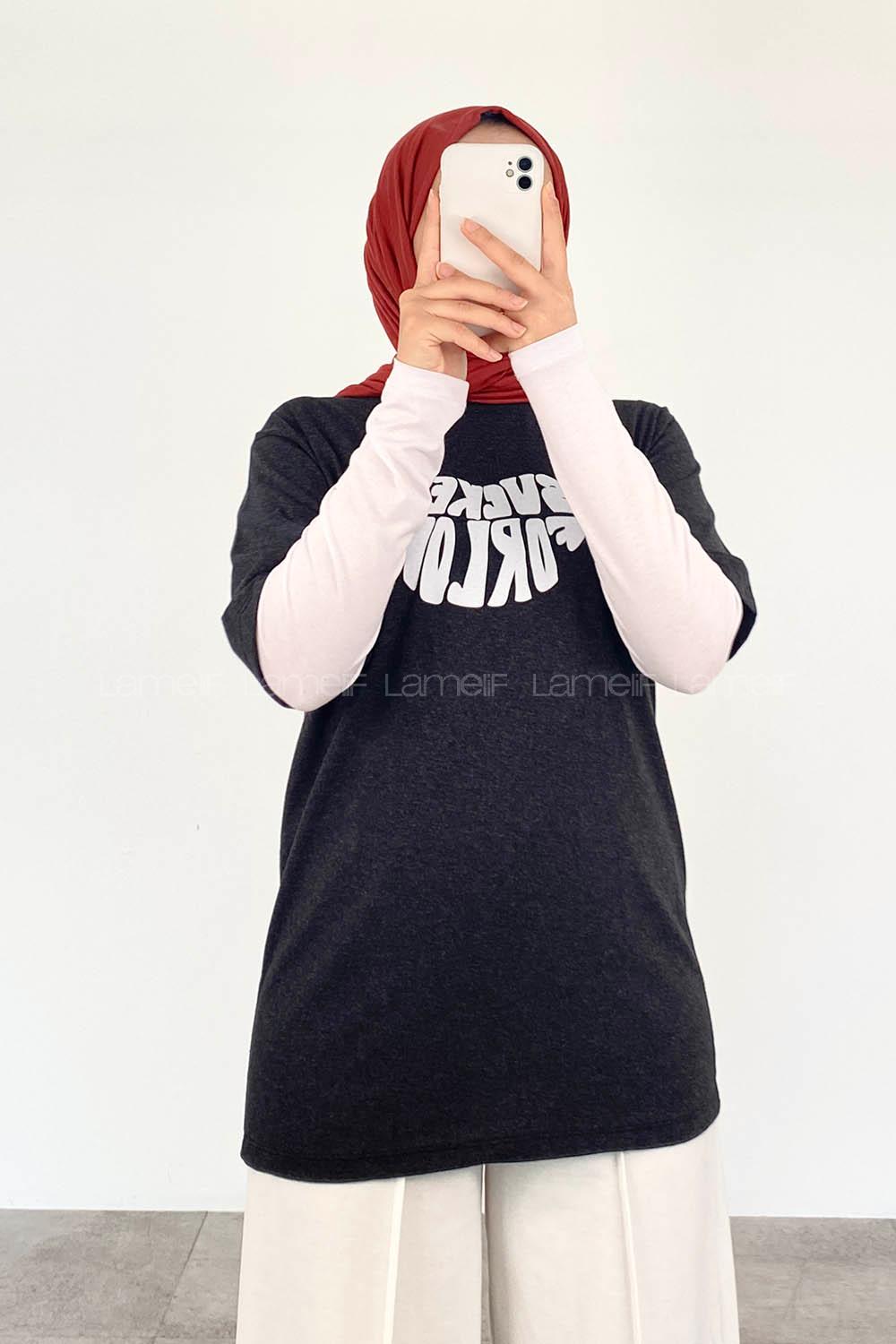 Anthracite Crew Neck Short Arm Cotton Printed T-shirt