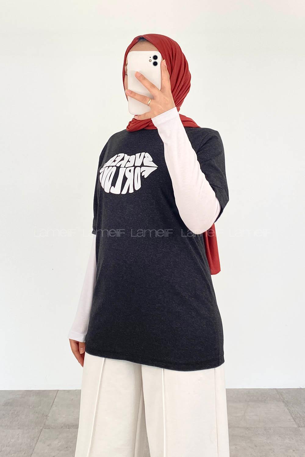 Anthracite Crew Neck Short Arm Cotton Printed T-shirt