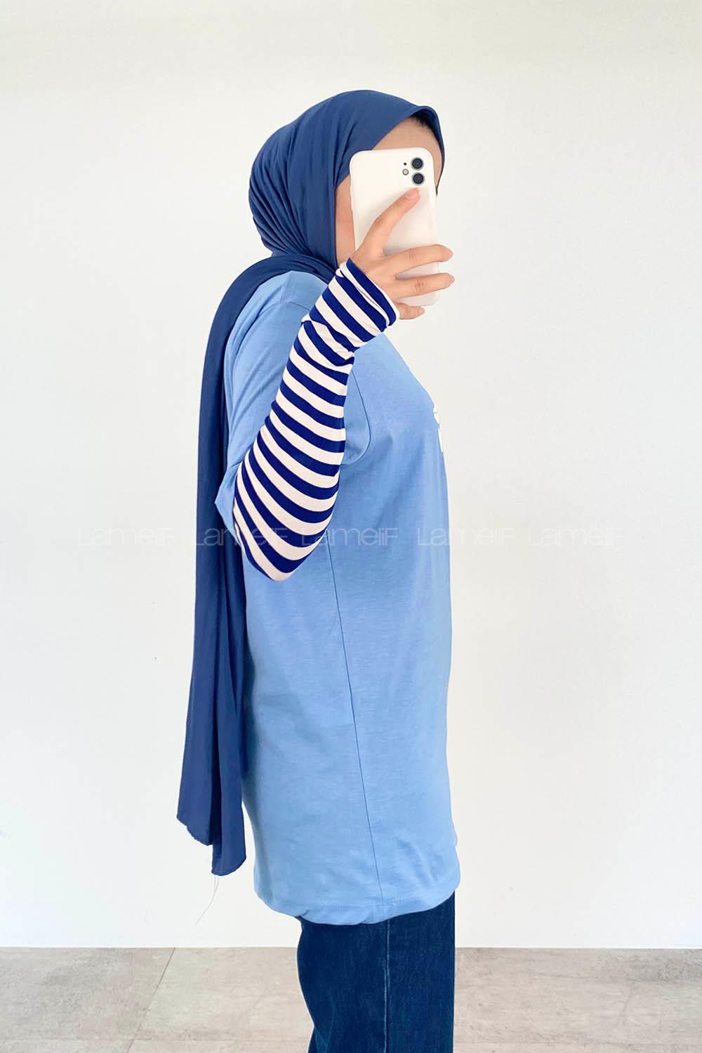 Baby Blue Crew Neck Short Arm Cotton Printed T-shirt