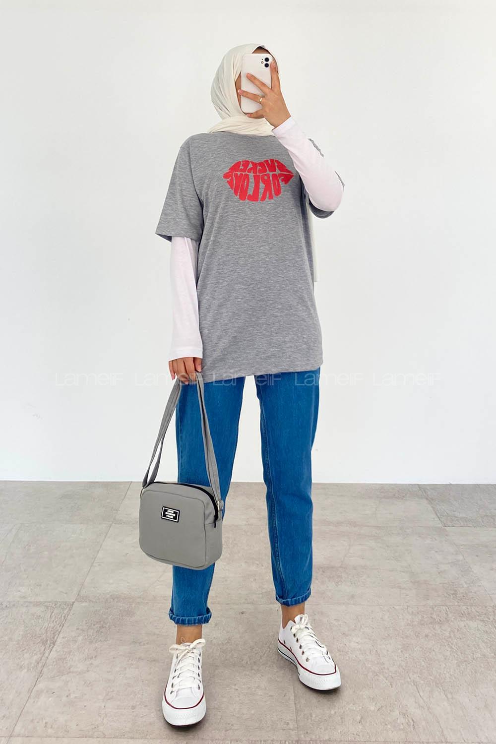 Gray Crew Neck Short Arm Cotton Printed T-shirt