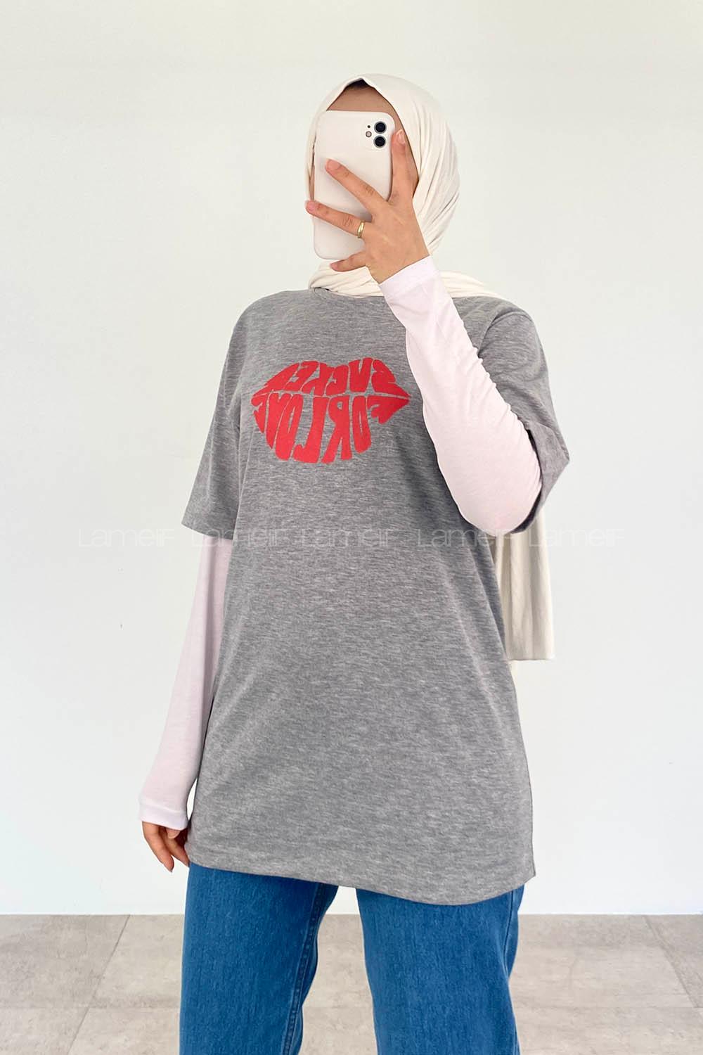 Gray Crew Neck Short Arm Cotton Printed T-shirt