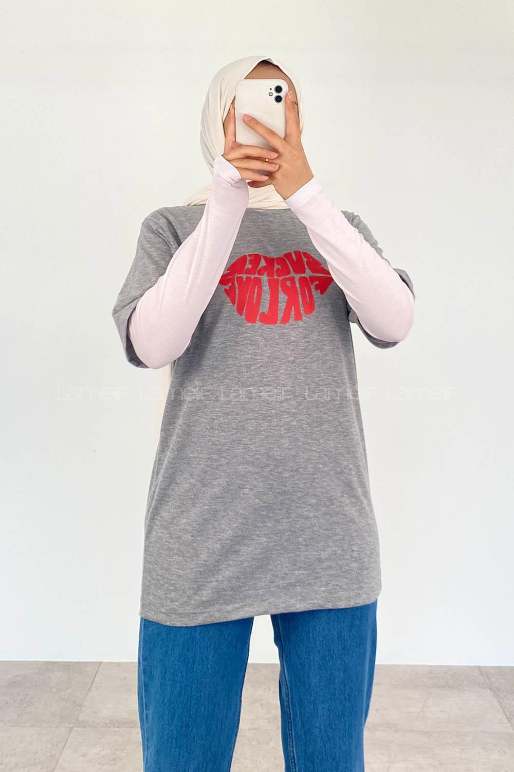 Gray Crew Neck Short Arm Cotton Printed T-shirt
