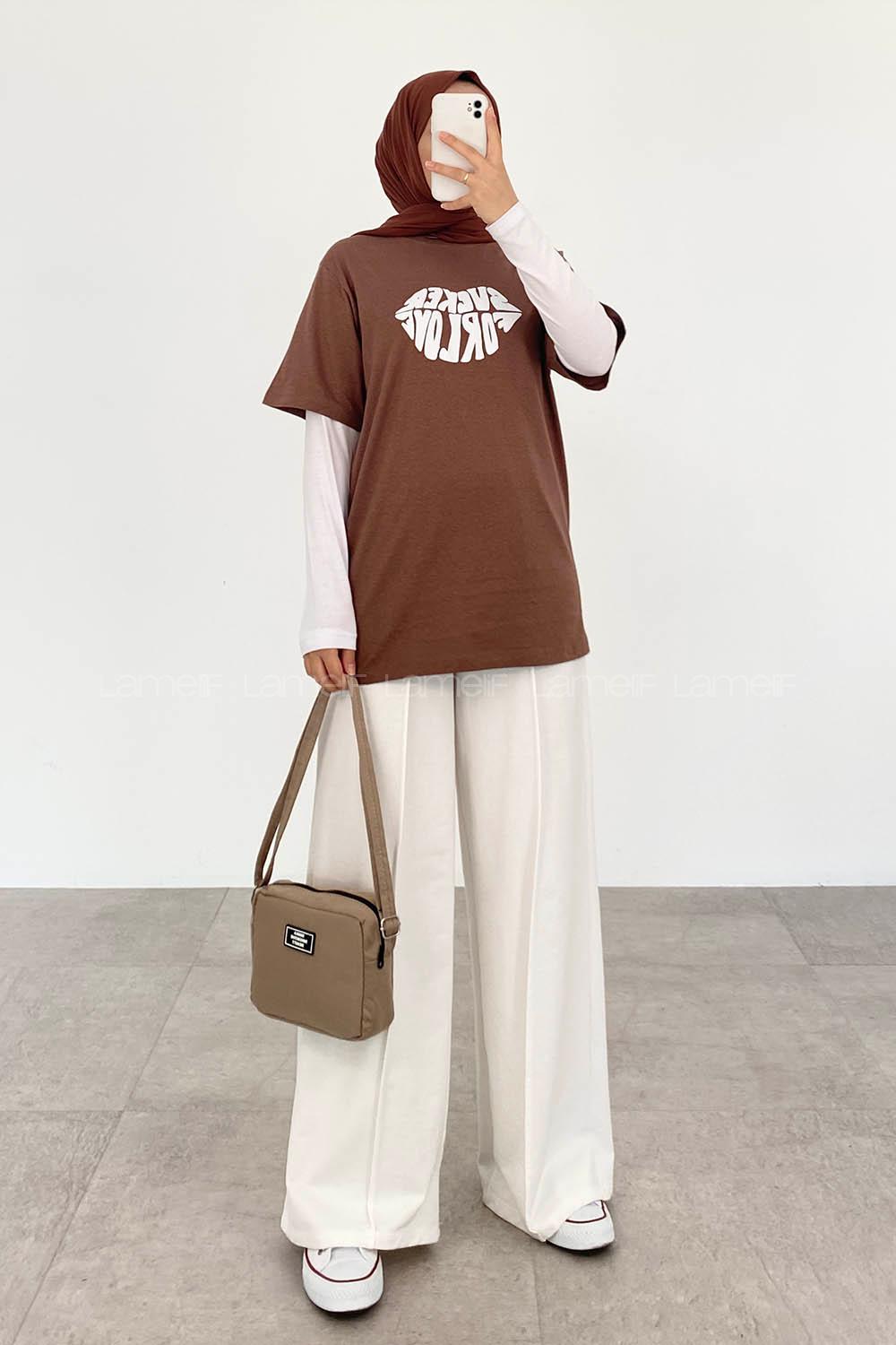 Brown Crew Neck Short Arm Cotton Printed T-shirt