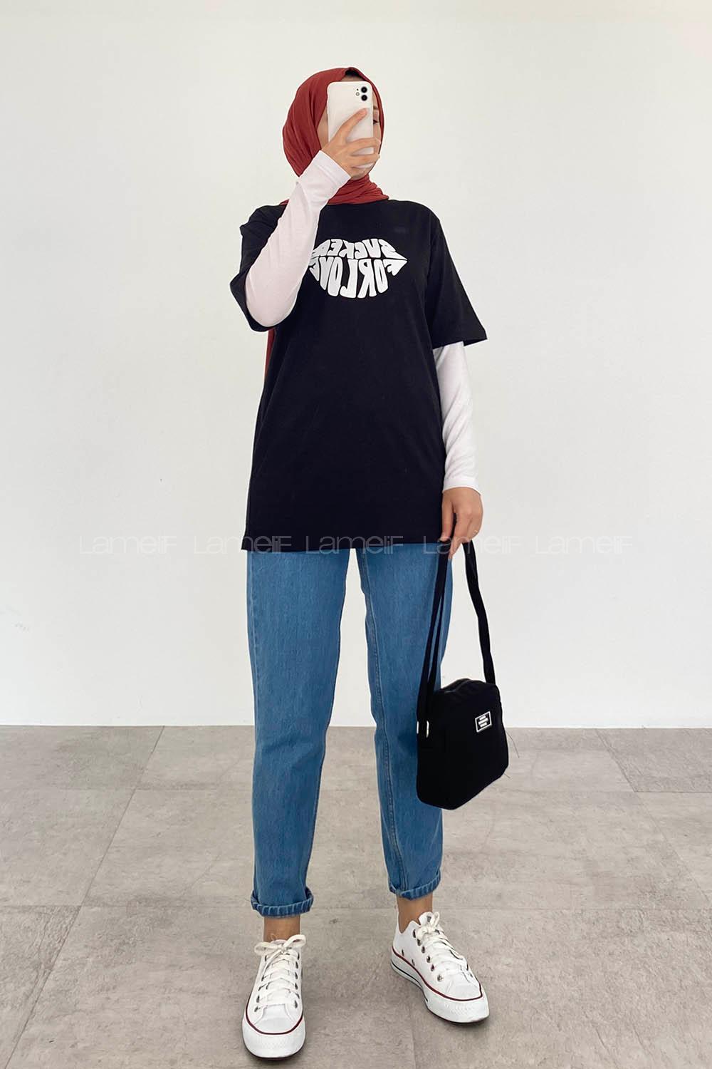 Black Crew Neck Short Arm Cotton Printed T-shirt