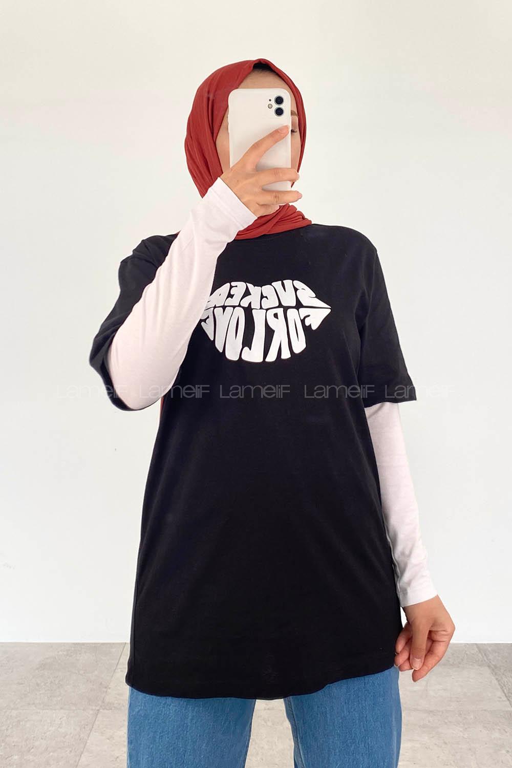 Black Crew Neck Short Arm Cotton Printed T-shirt