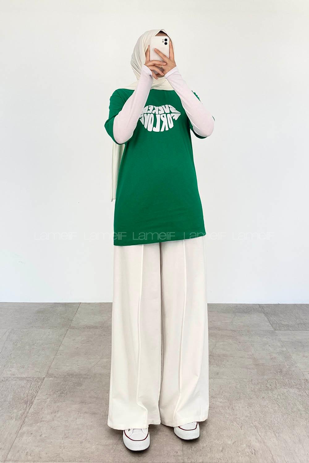 Green Crew Neck Short Arm Cotton Printed T-shirt