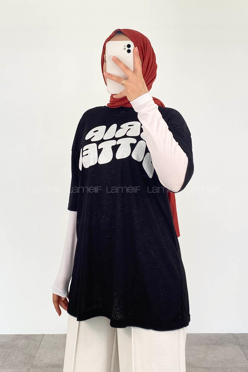 Black Crew Neck Short Arm Cotton Printed T-shirt