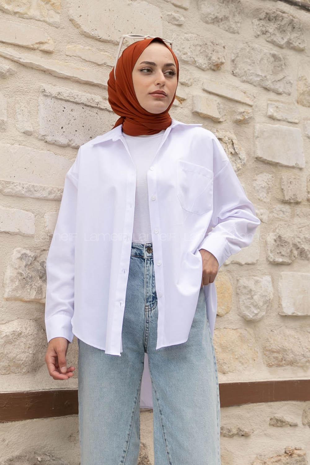 White Shirt Collar Long Arm Cotton Unprinted Shirt