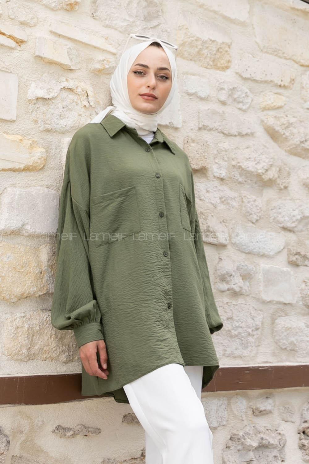 Khaki Shirt Collar Long Arm Cotton Unprinted Shirt