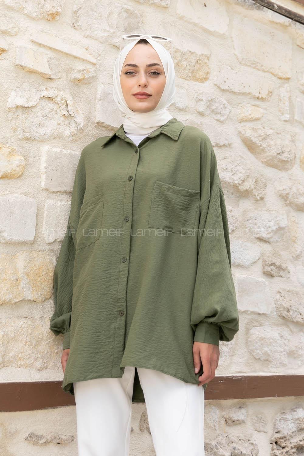 Khaki Shirt Collar Long Arm Cotton Unprinted Shirt