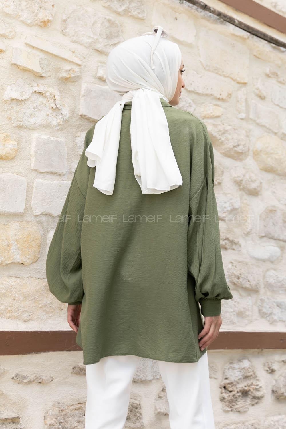 Khaki Shirt Collar Long Arm Cotton Unprinted Shirt
