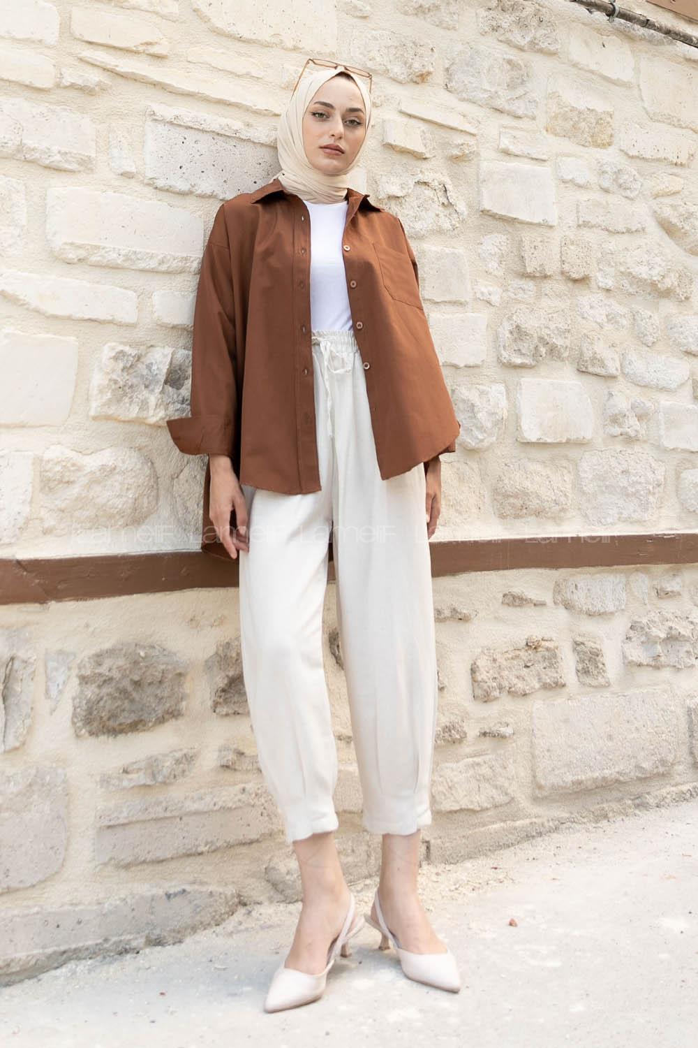 Brown Shirt Collar Long Arm Cotton Unprinted Shirt