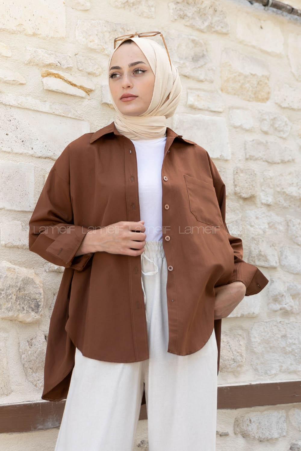 Brown Shirt Collar Long Arm Cotton Unprinted Shirt