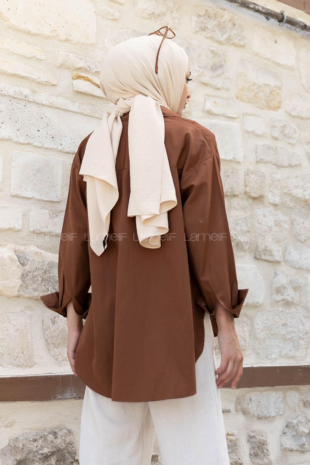 Brown Shirt Collar Long Arm Cotton Unprinted Shirt