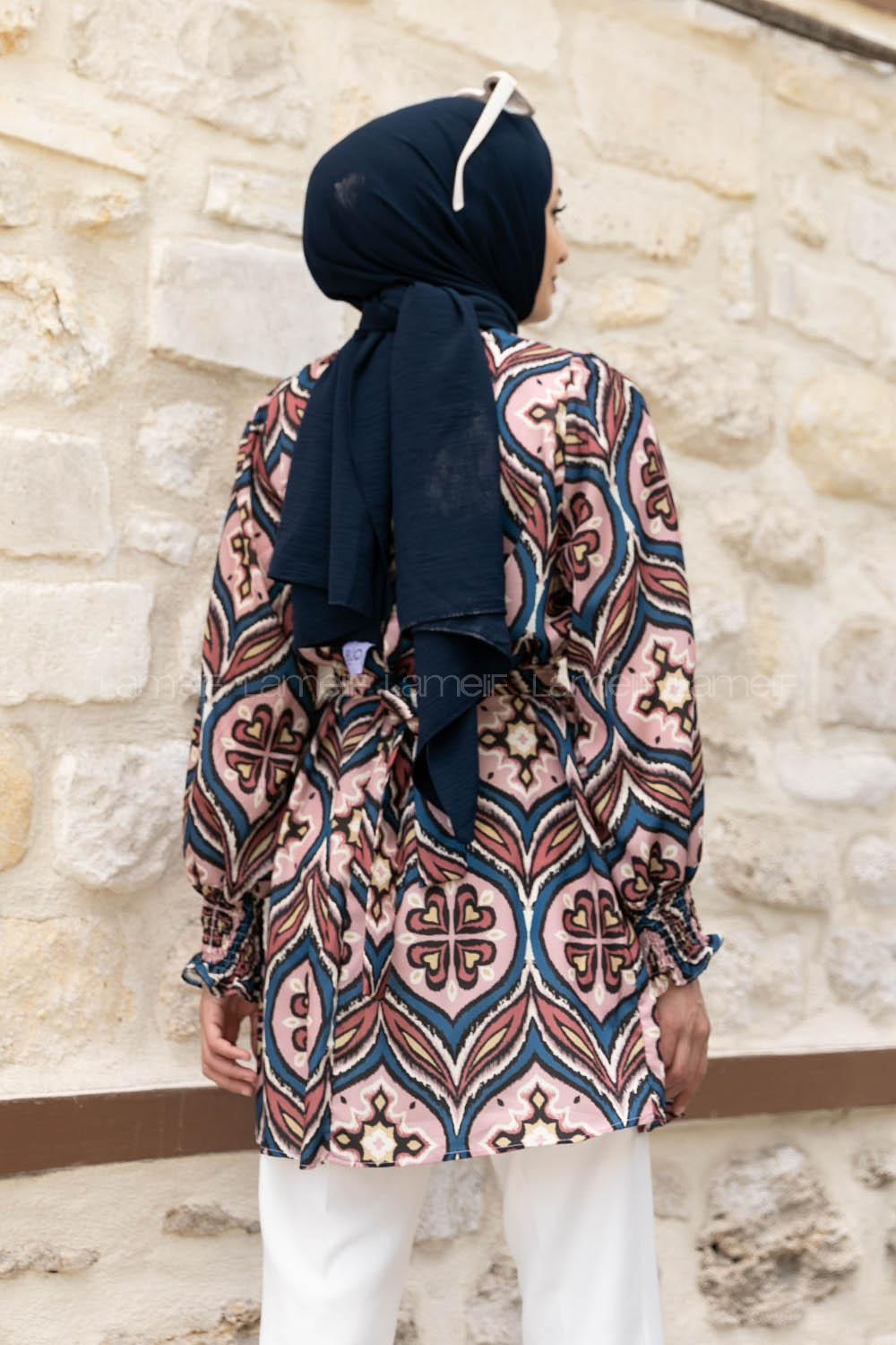 Indigo Powder Mandarin Collar Viscose Fabric Printed Tunic