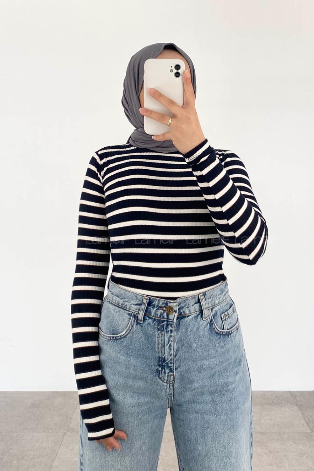 Navy Blue Mock Turtle Neck Long Arm Cotton Body