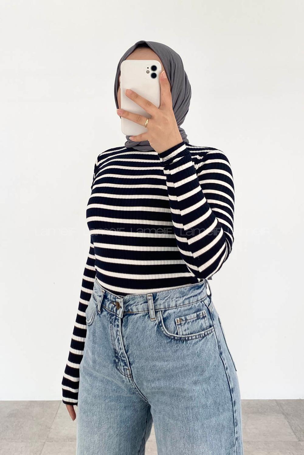 Navy Blue Mock Turtle Neck Long Arm Cotton Body