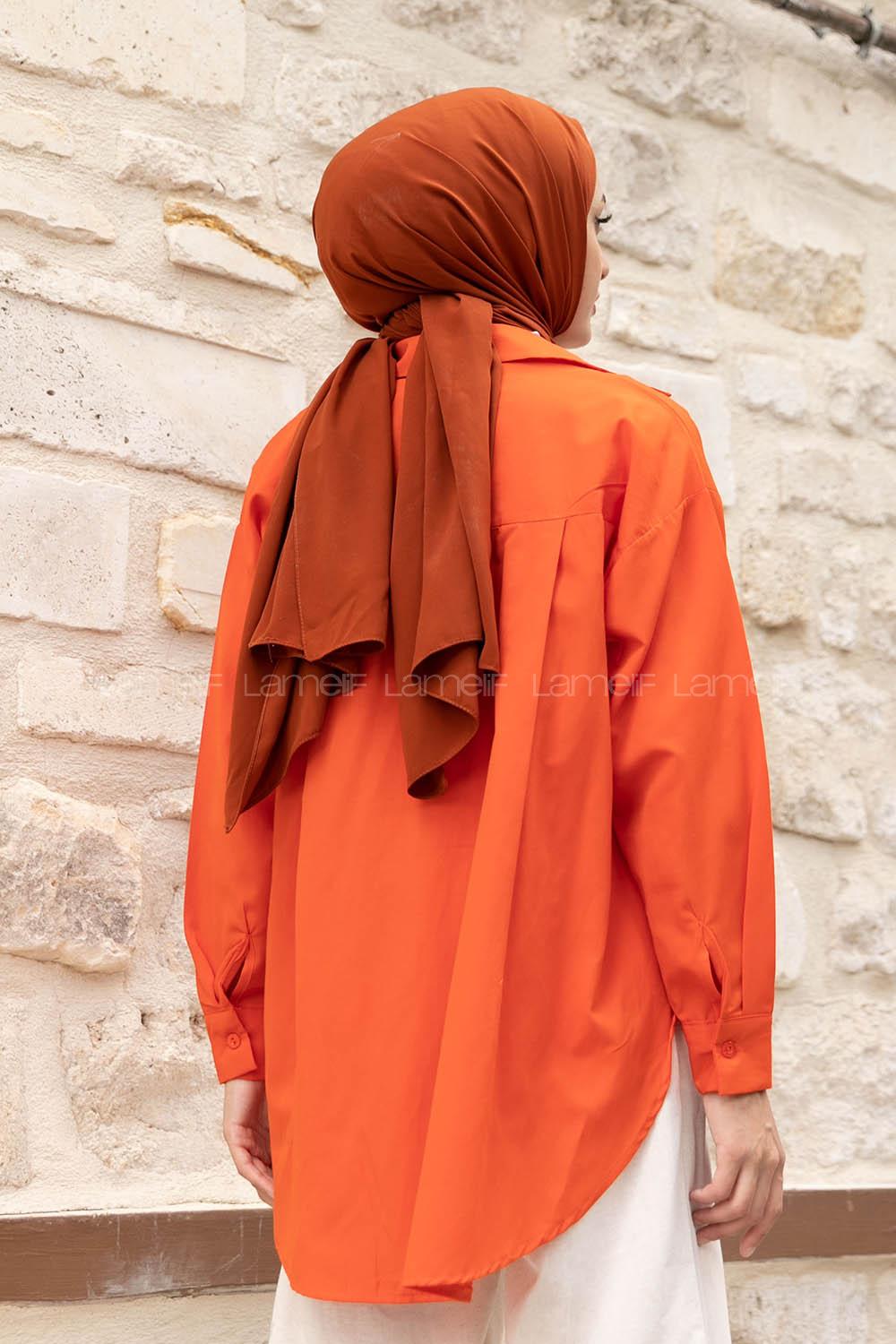 Orange Shirt Collar Long Arm Cotton Unprinted Shirt