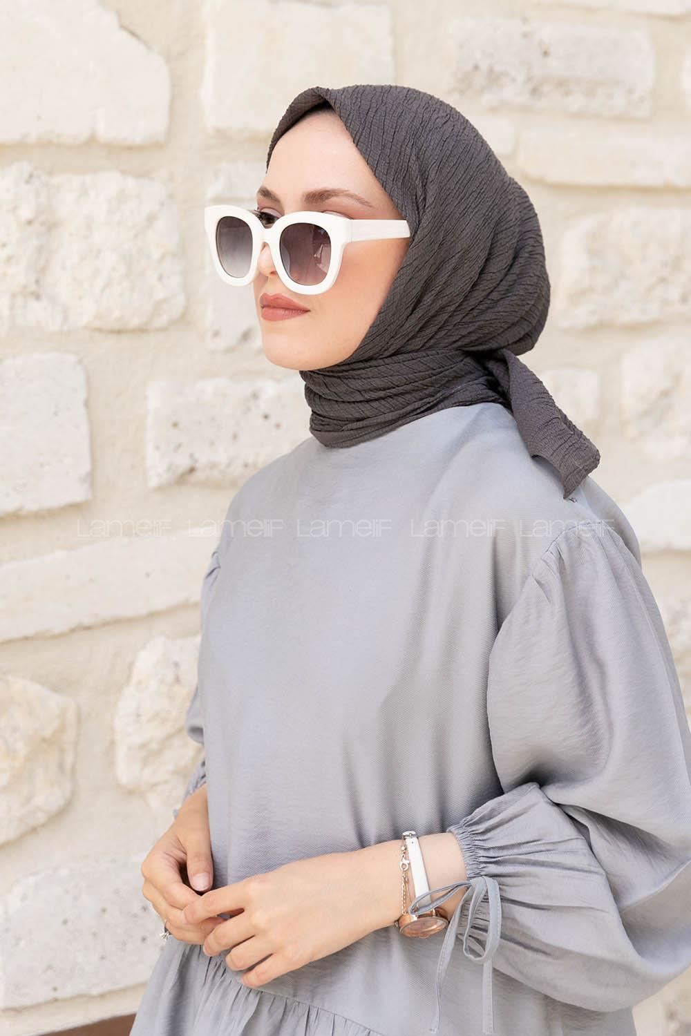 Anthracite Crepe Fabric Straight Scarf