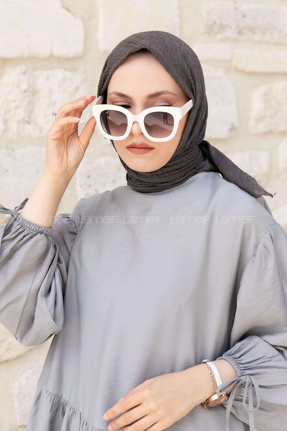 Anthracite Crepe Fabric Straight Scarf