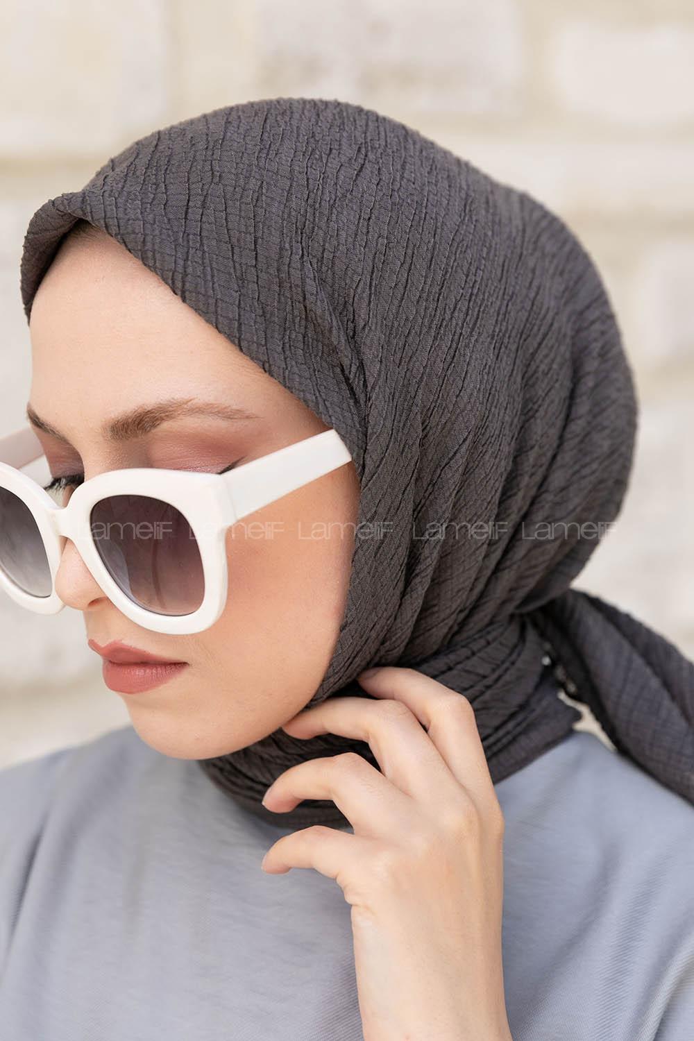 Anthracite Crepe Fabric Straight Scarf