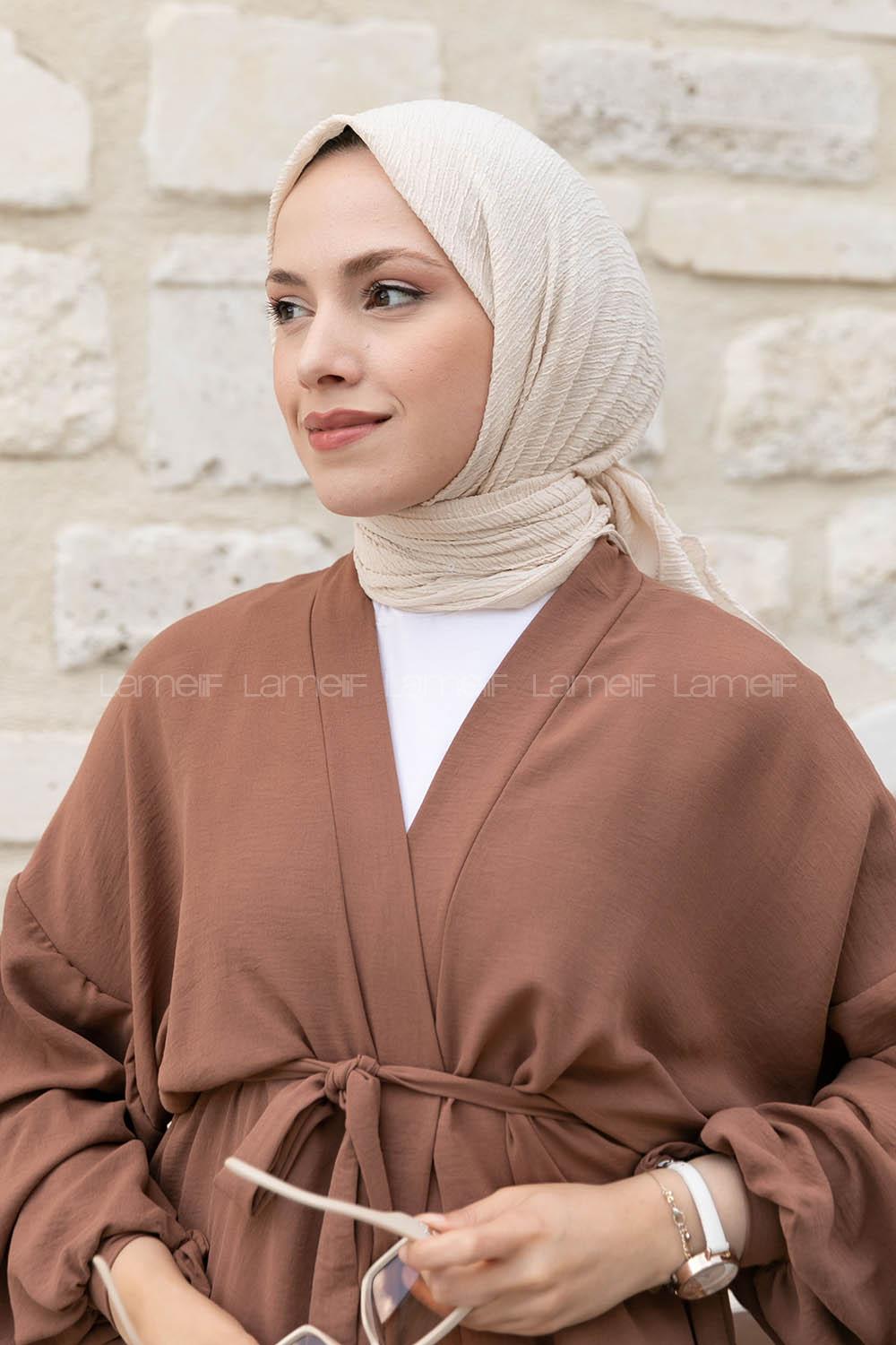 Ecru Crepe Fabric Straight Scarf