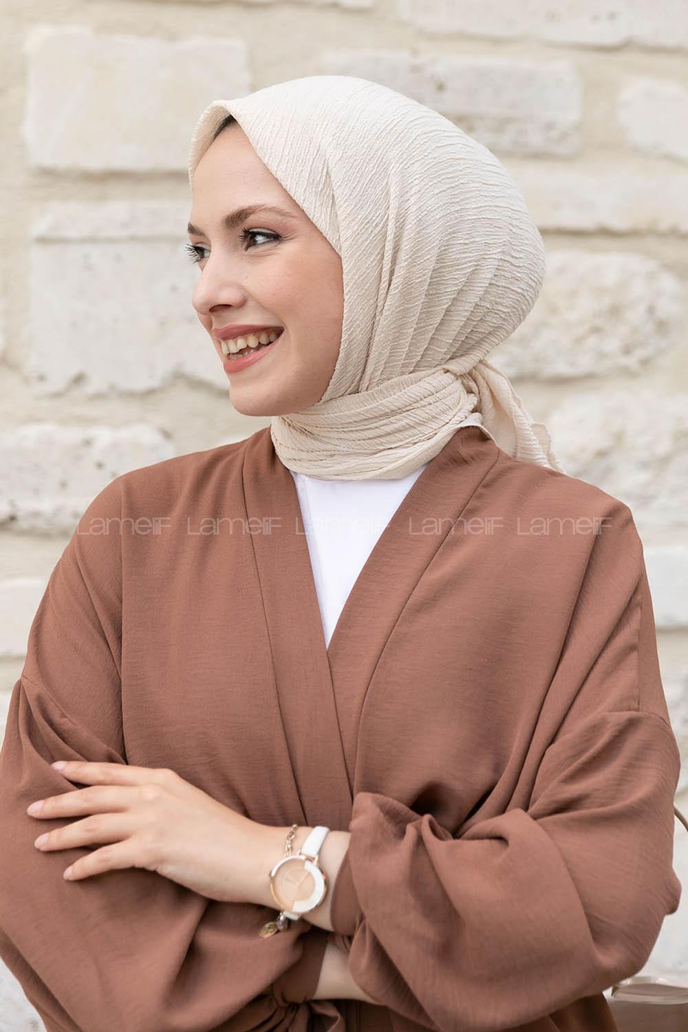 Ecru Crepe Fabric Straight Scarf