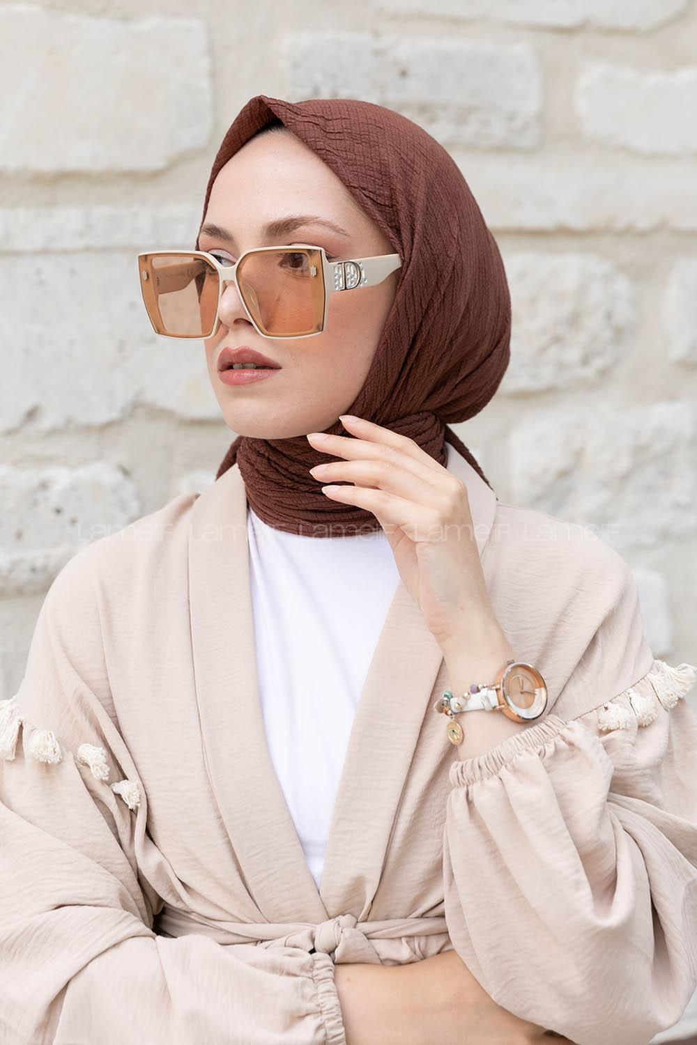 Brown Crepe Fabric Straight Scarf