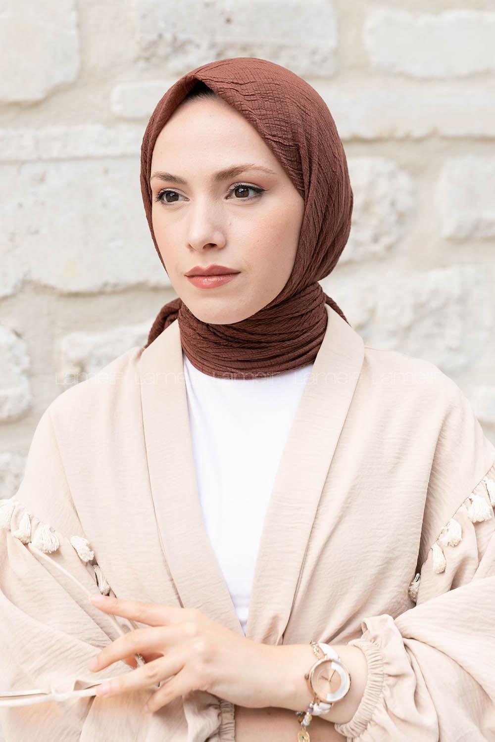 Brown Crepe Fabric Straight Scarf