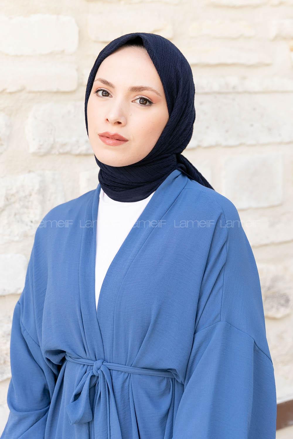 Navy Blue Crepe Fabric Straight Scarf