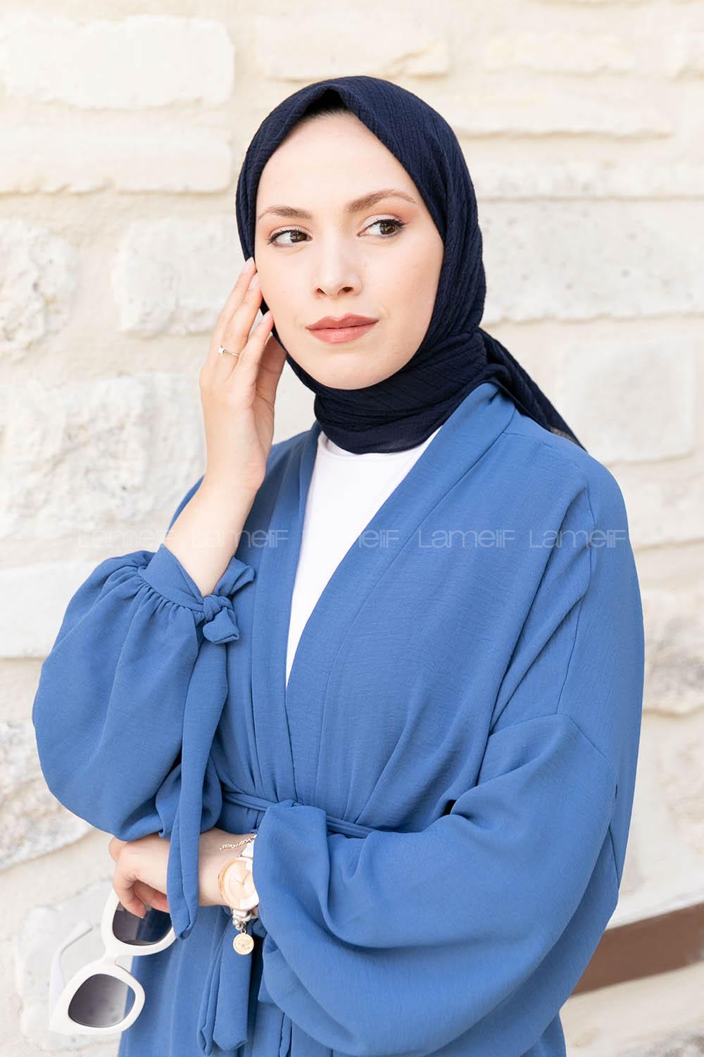 Navy Blue Crepe Fabric Straight Scarf