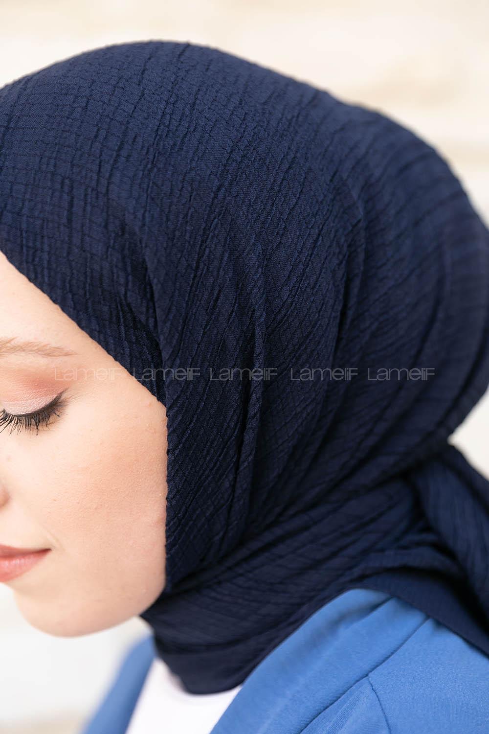 Navy Blue Crepe Fabric Straight Scarf