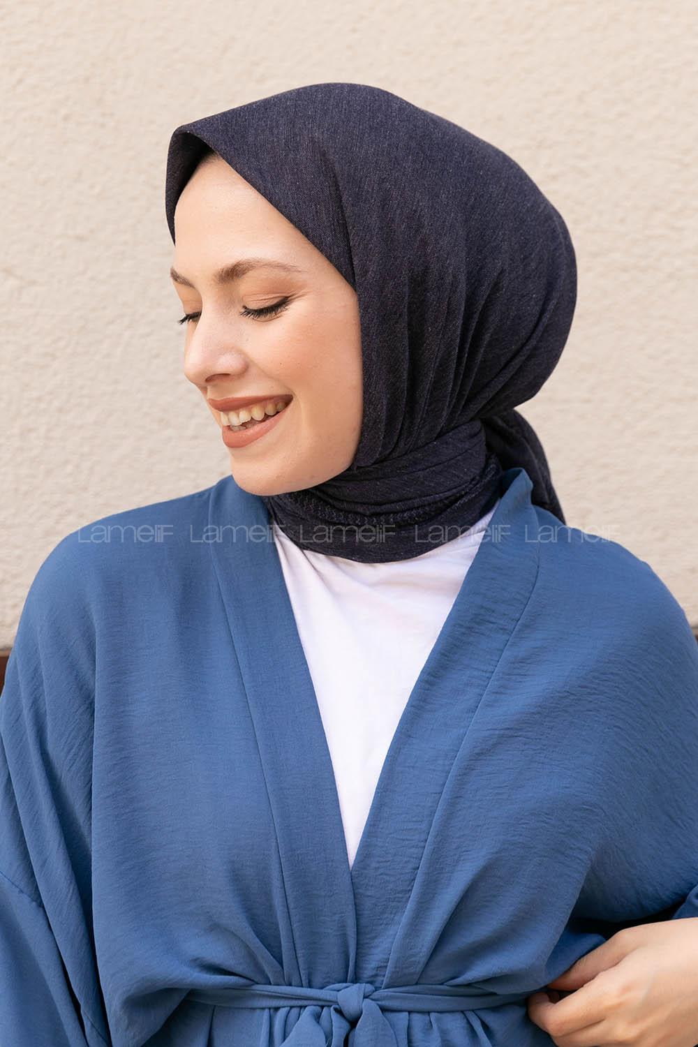 Modalamelif Pano Pamuk Eşarp Koyu Kot Mavi