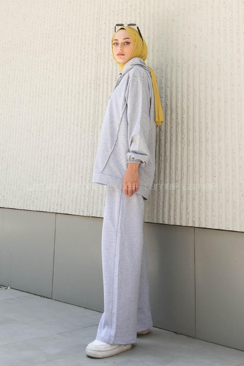 Gray Medium Crew Neck Long Arm Without Accessories Cotton Flared Trousers Comfortable Suit
