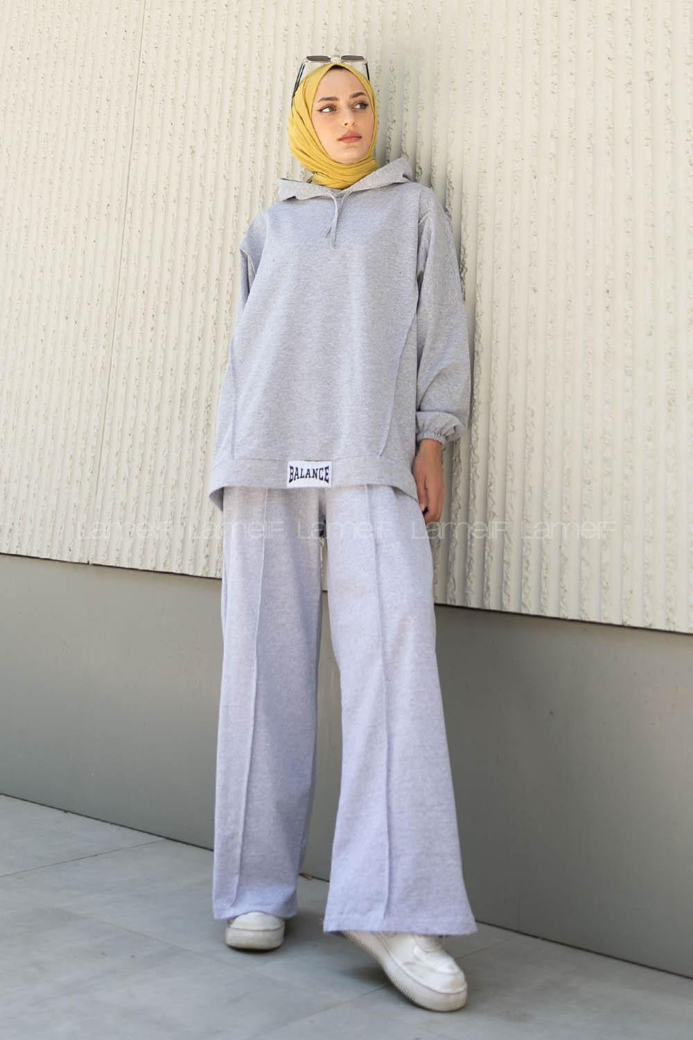 Gray Medium Crew Neck Long Arm Without Accessories Cotton Flared Trousers Comfortable Suit