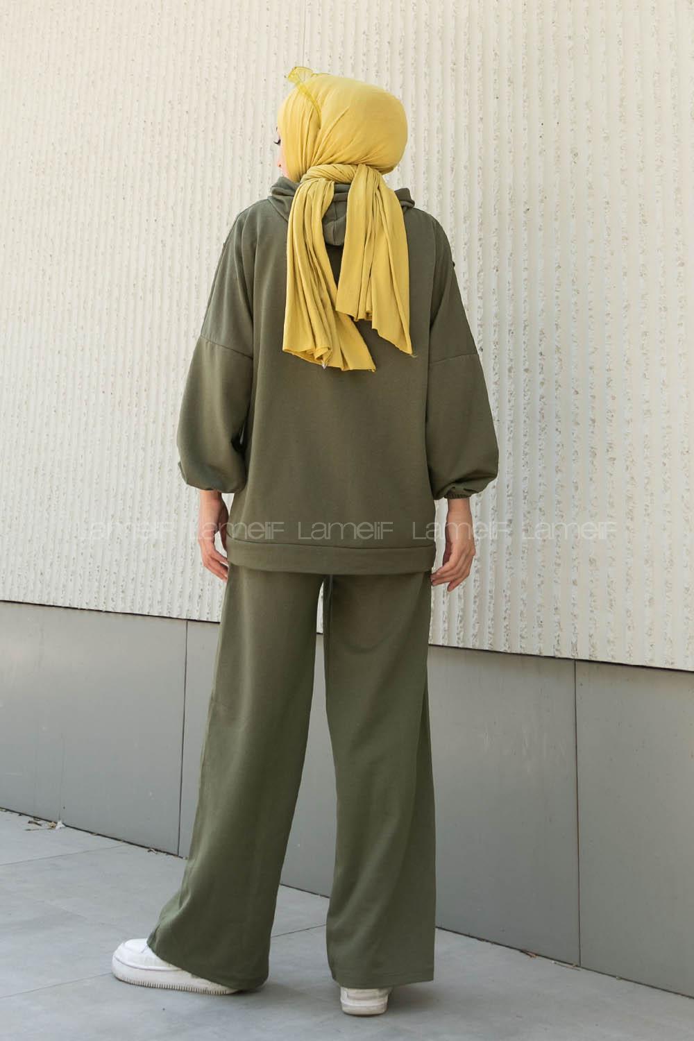 Lamelif Balance Armalı Çımalı İkili Tesettür Takım Haki