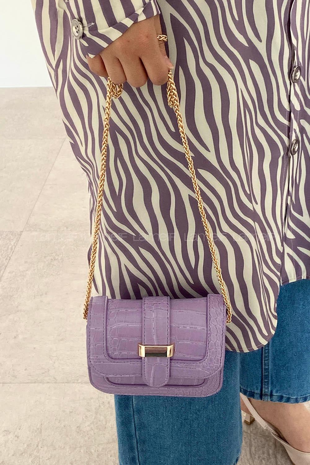 Lilac Buckle Skin Hand Bag Bag