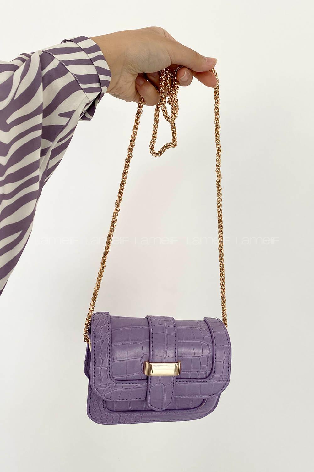 Lilac Buckle Skin Hand Bag Bag