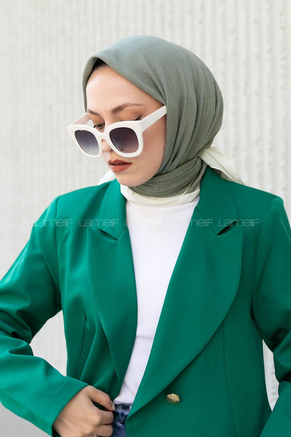 Lamelif Monoğram Eşarp Çağla yeşili-Ekru