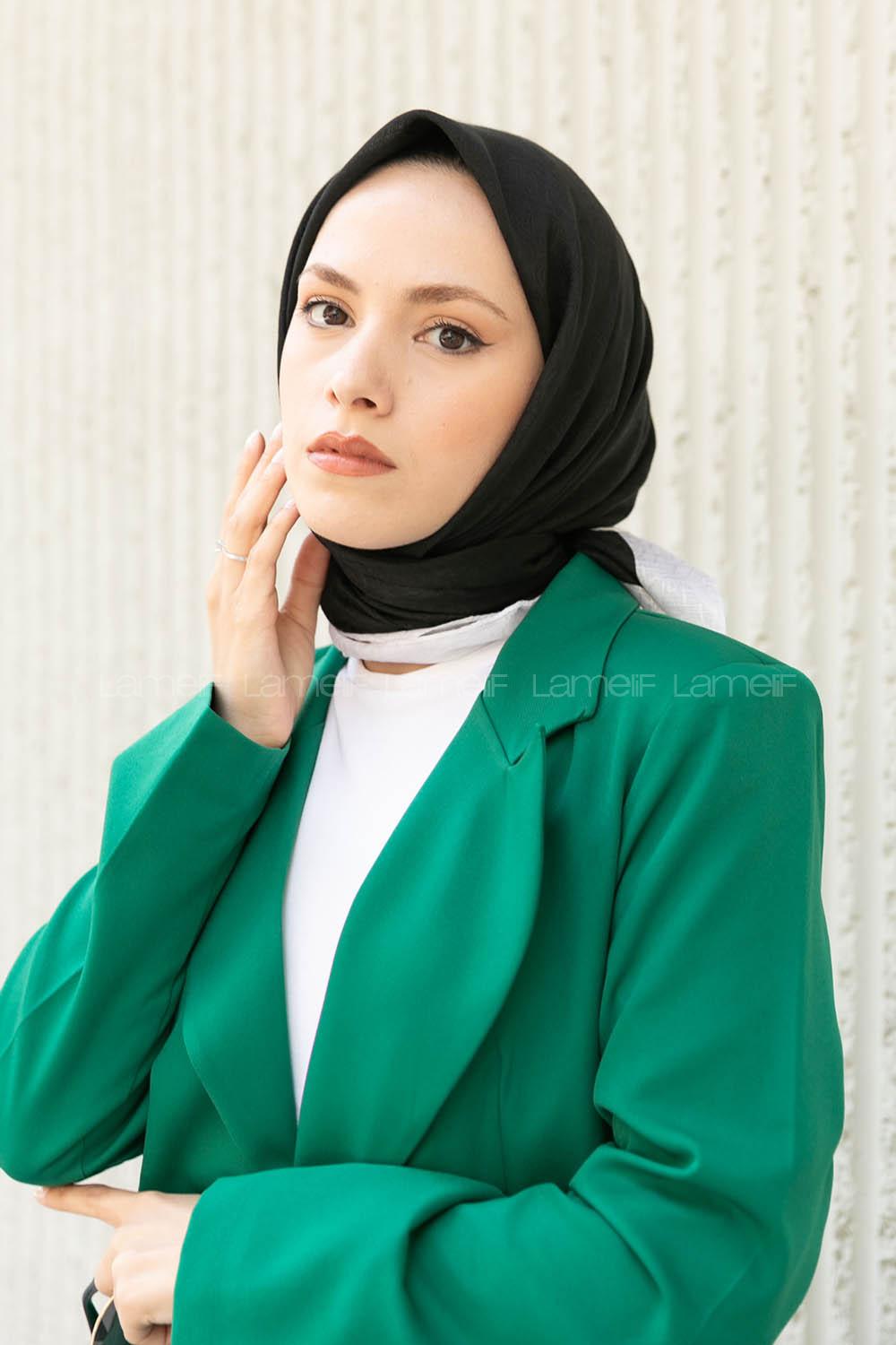 Lamelif Monoğram Eşarp Siyah-beyaz