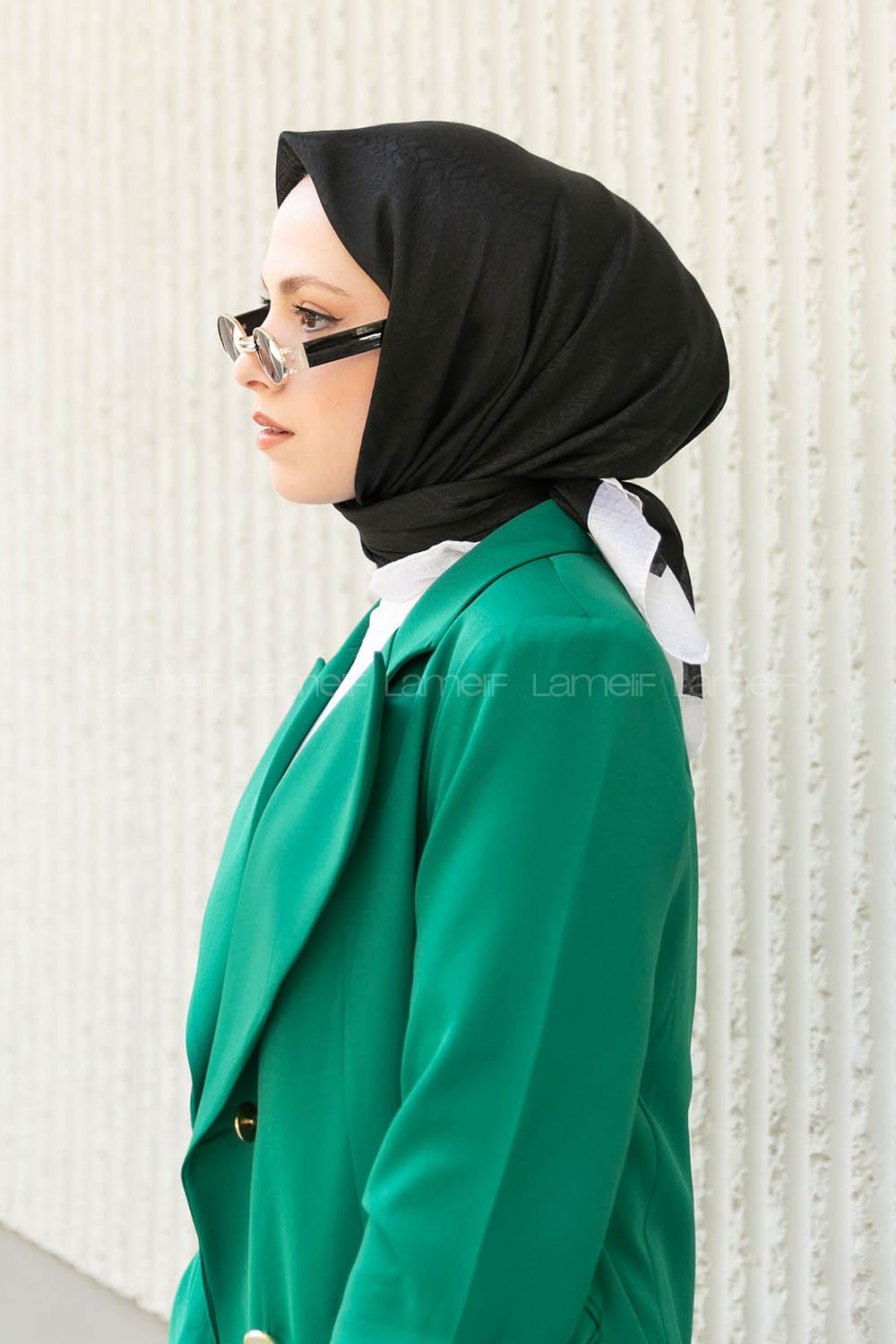 Lamelif Monoğram Eşarp Siyah-beyaz