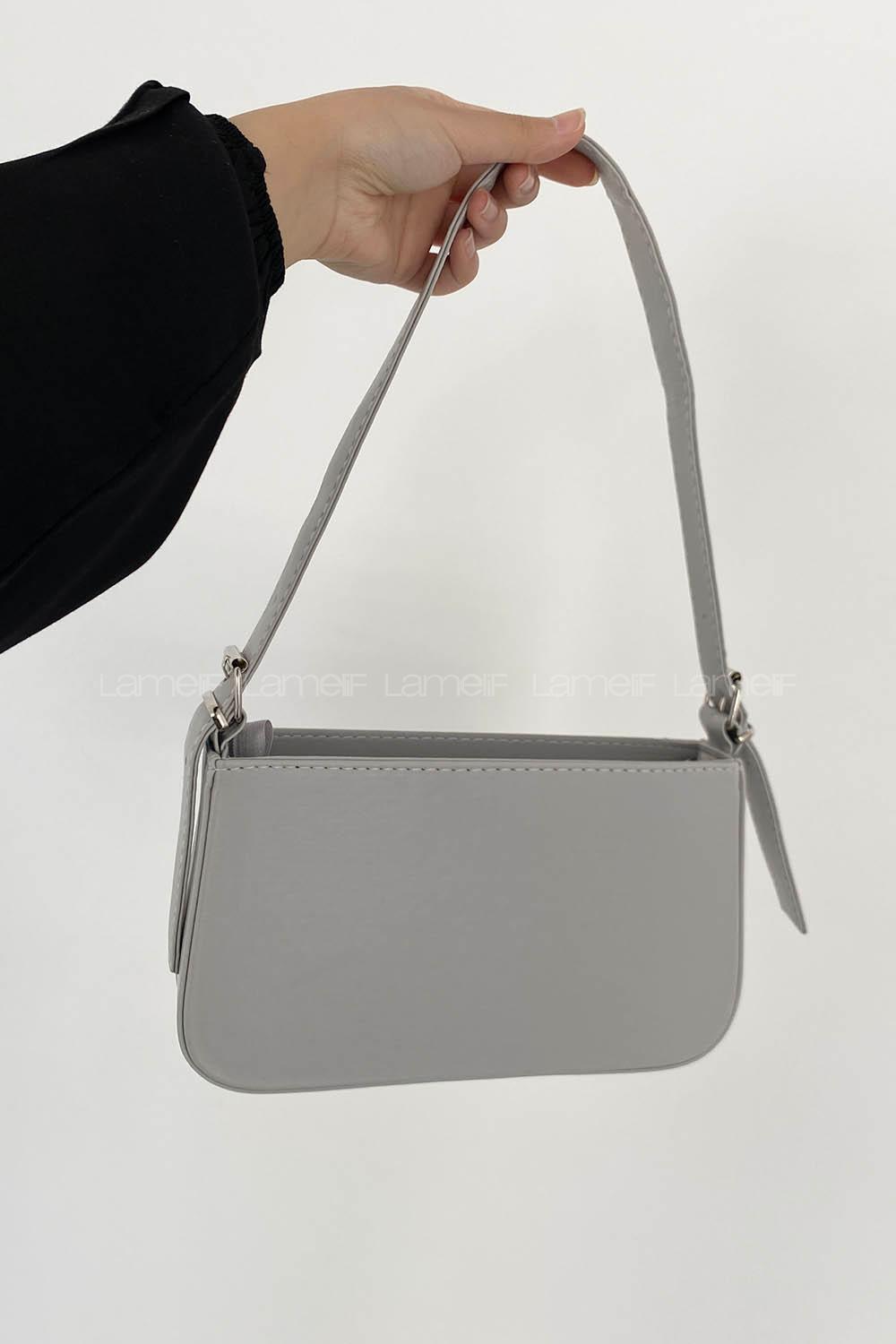 Gray Buckle Skin Hand Bag Bag