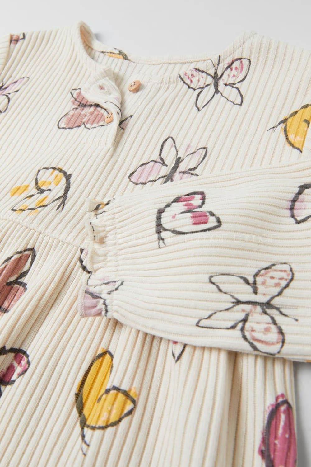 Cream Crew Neck Cotton Fabric Printed Dresess