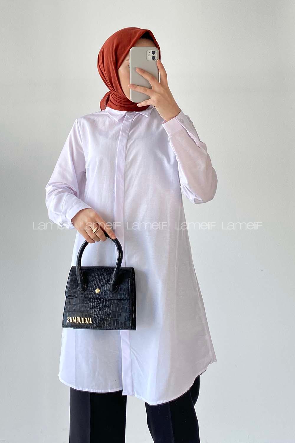 Modalamelif Gizli Düğme Detaylı Poplin Gömlek Beyaz