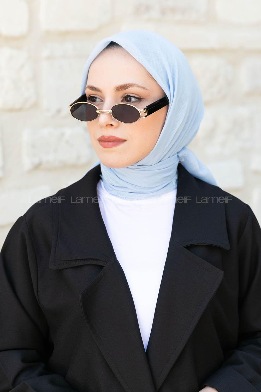 Lamelif Düz Flamlı Eşarp Bebe Mavisi