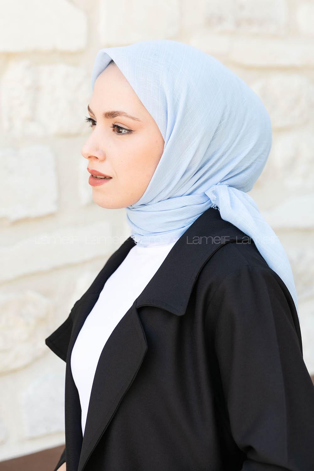 Lamelif Düz Flamlı Eşarp Bebe Mavisi