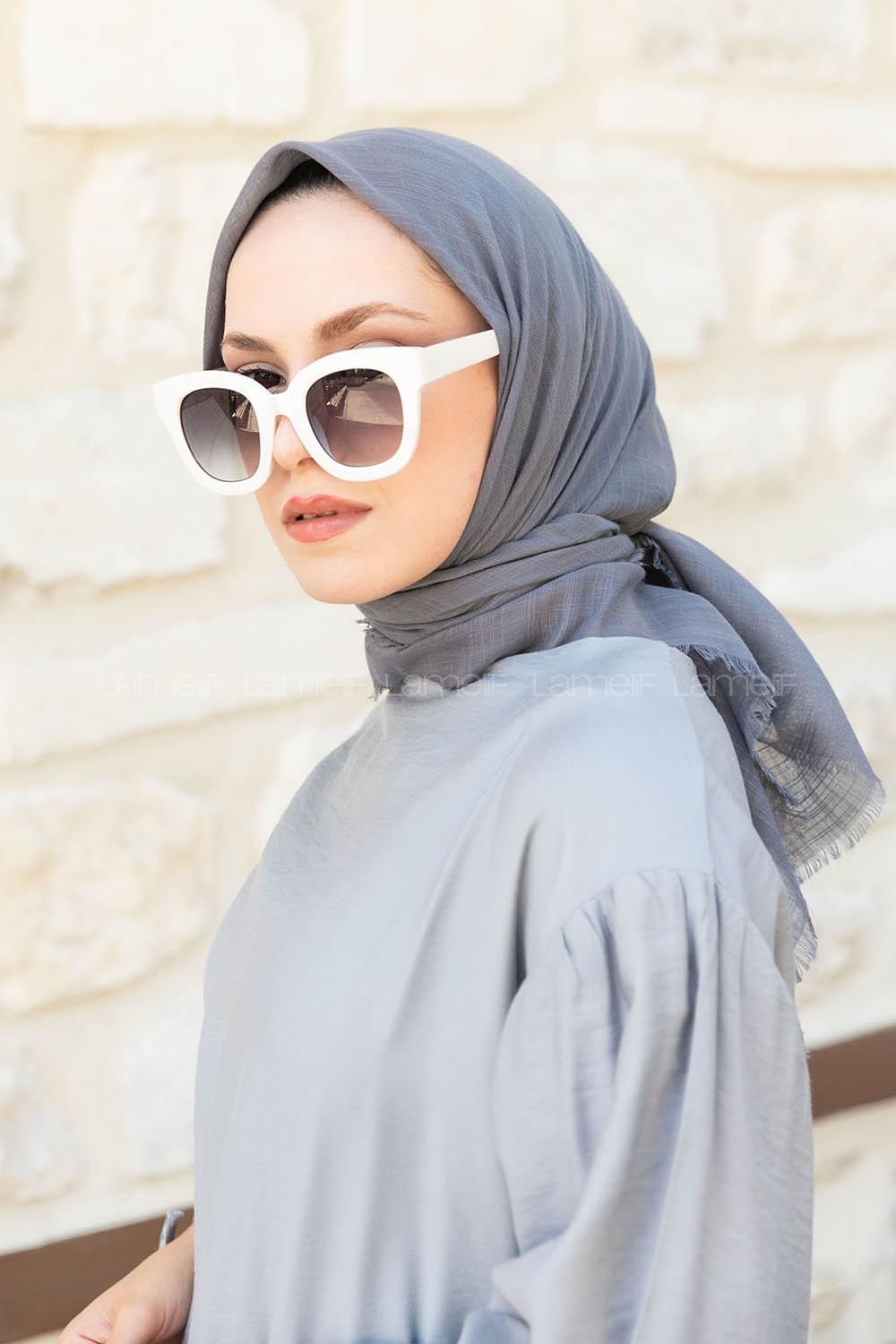 Lamelif Düz Flamlı Eşarp Füme