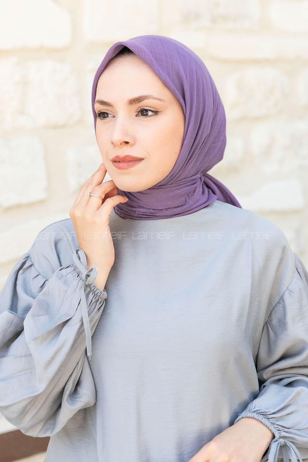 Lamelif Düz Flamlı Eşarp Lavanta